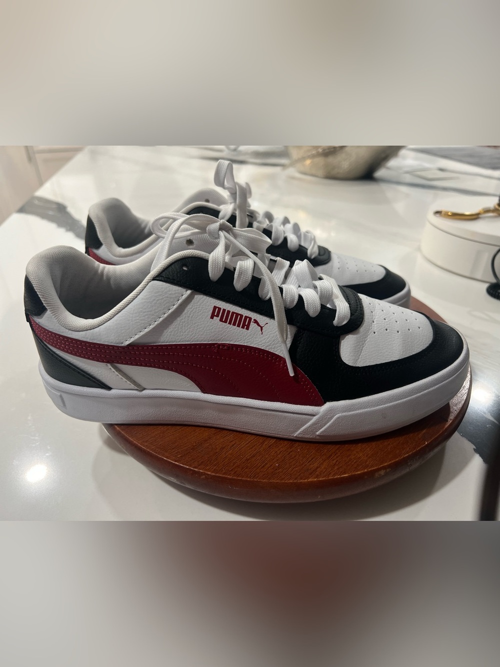 Puma White Black and Red Low-Top Sneakers